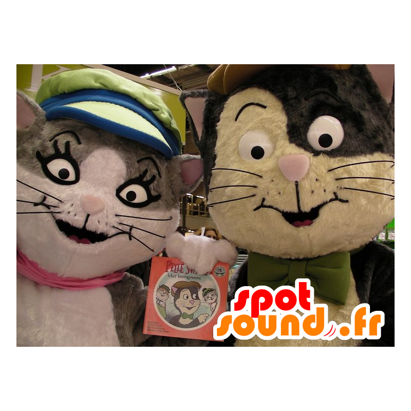 2 gatos mascotes, um cinza e branco, o outro marrom e bege - MASFR21525 - Mascotes gato