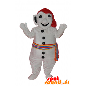 Bianco Pupazzo di neve Mascotte, con una sciarpa colorata e un cappello - MASFR21529 - Mascotte non classificati