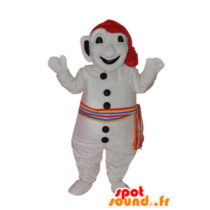 Weiß Schneemann-Maskottchen, mit einem bunten Schal und einem Hut - MASFR21529 - Maskottchen nicht klassifizierte