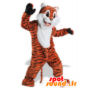 Orange tiger maskot, hvid og sort, sød og sød - Spotsound