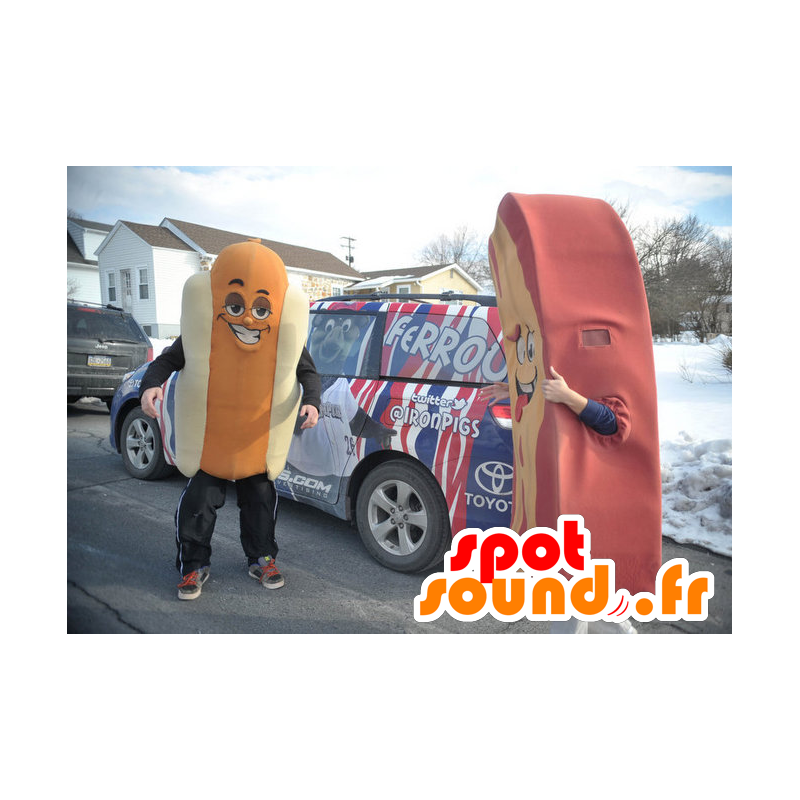 Hot dog Riesen Maskottchen, weiß und orange - MASFR21532 - Fast-Food-Maskottchen