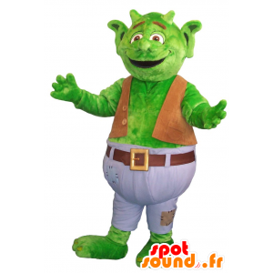 Mascotte grote groene draak, met een witte jurk en bruine - MASFR21533 - Dragon Mascot