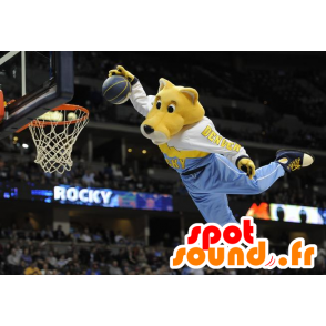 Mascot yellow and white tiger, colored sportswear - MASFR21535 - Tiger mascots