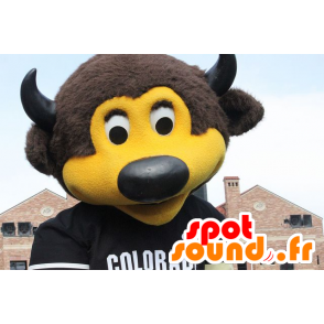 Maskotti ruskea ja keltainen karhu sarvet ja jersey - MASFR21537 - Bear Mascot