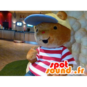 Brun nallebjörnmaskot med t-shirt och mössa - Spotsound maskot