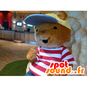 Ruskea nalle maskotti kanssa t-paita ja lippis - MASFR21539 - Bear Mascot