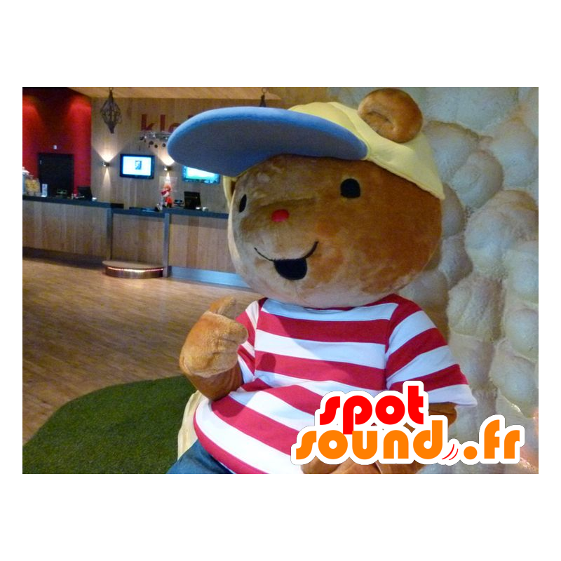 Bruine teddy mascotte met een t-shirt en een cap - MASFR21539 - Bear Mascot