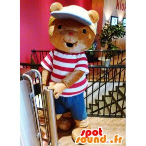 Brown teddy mascot with a t-shirt and cap - MASFR21539 - Bear mascot