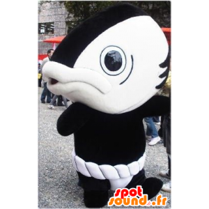 Mascotte de poisson géant, noir et blanc, rigolo et original - MASFR21544 - Mascottes Poisson