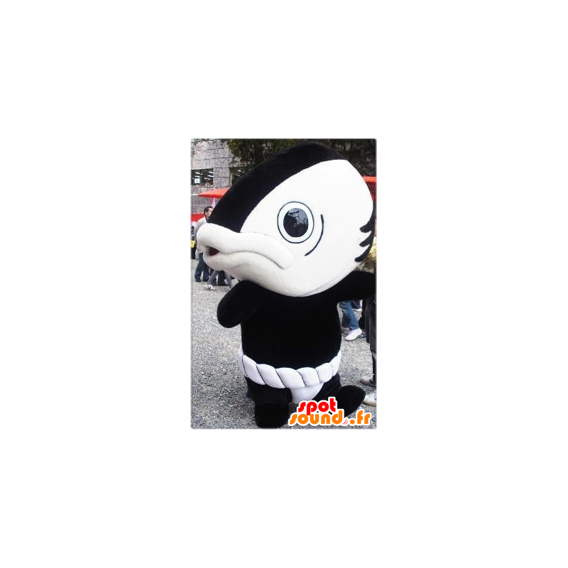 Giant fish mascot, black and white, funny and original - MASFR21544 - Mascots fish