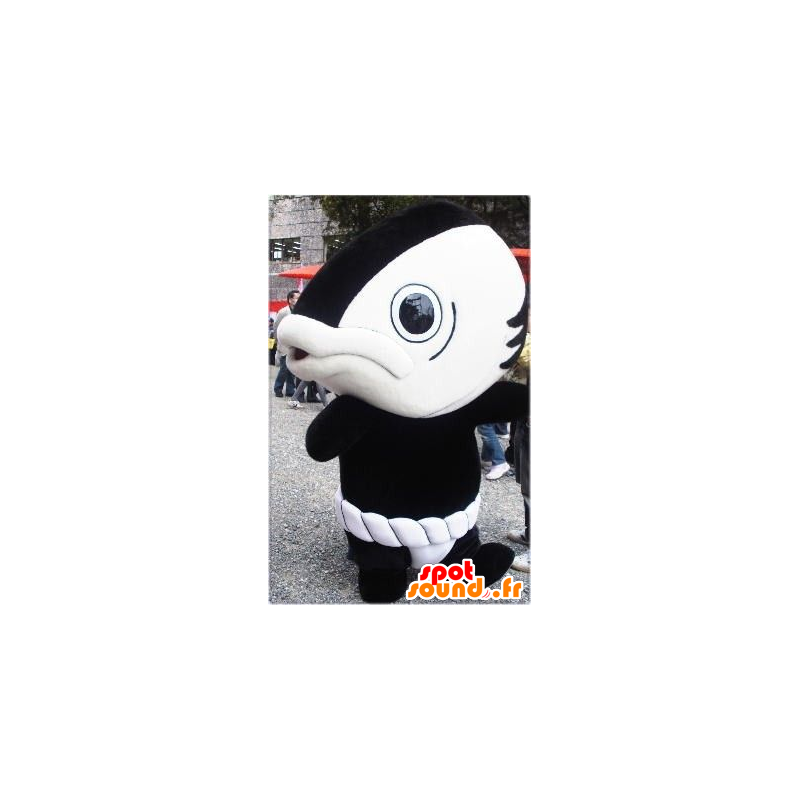 Kjempefisken maskot, svart og hvitt, morsom og original - MASFR21544 - fisk Maskoter