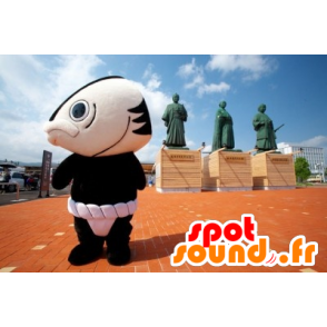 Giant fish mascot, black and white, funny and original - MASFR21544 - Mascots fish