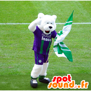 Isbjörnmaskot, i lila och gröna sportkläder - Spotsound maskot