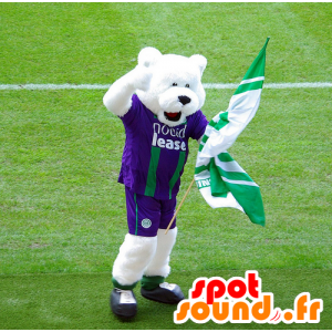 Polar Bear Mascot, fiolet i zielony odzież sportowa - MASFR21546 - Maskotka miś