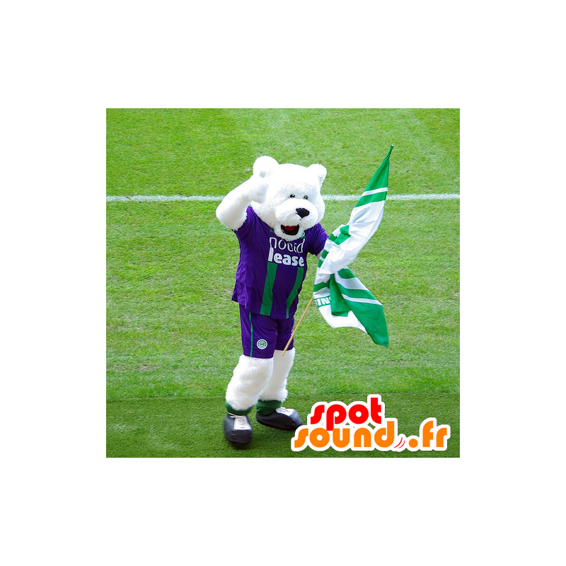 Mascota del oso polar, violeta y ropa deportiva verde - MASFR21546 - Oso mascota