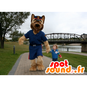 Brun hundmaskot i polisuniform - Spotsound maskot