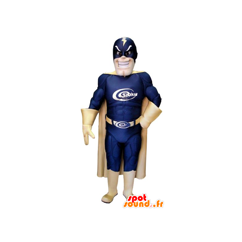 Superhjälte-maskot, med en blå och gulddräkt - Spotsound maskot