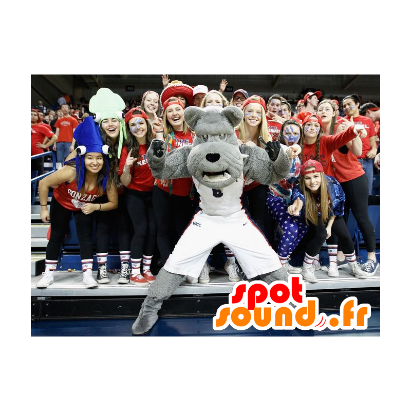 Grå hundmaskot, bulldogg i sportkläder - Spotsound maskot Grå hundmaskot, bulldogg i sportkläder - Spotsound maskot