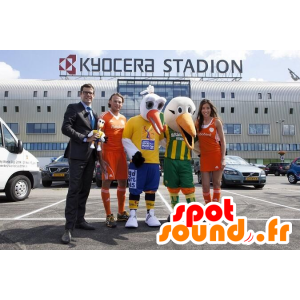 2 maskotfåglar, storkar, vita och orange - Spotsound maskot