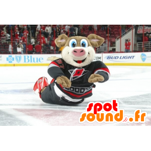 Mascotte de cochon marron, avec des yeux bleus, en tenue de sport - MASFR21559 - Mascottes Cochon