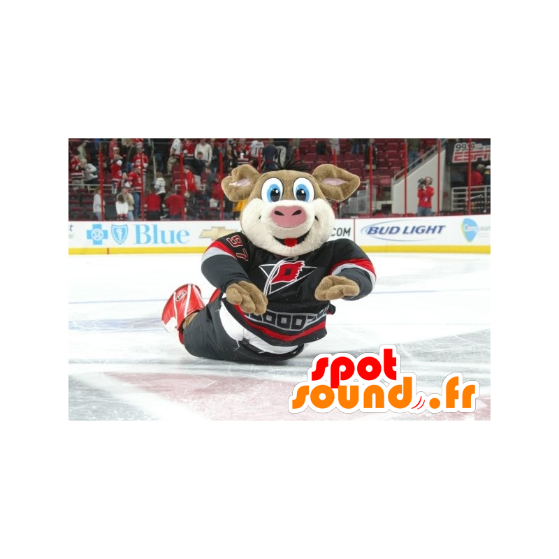 Brun gris maskot med blå øjne i sportsbeklædning - Spotsound Brun gris maskot med blå øjne i sportsbeklædning - Spotsound