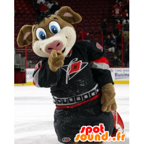 Mascotte de cochon marron, avec des yeux bleus, en tenue de sport - MASFR21559 - Mascottes Cochon