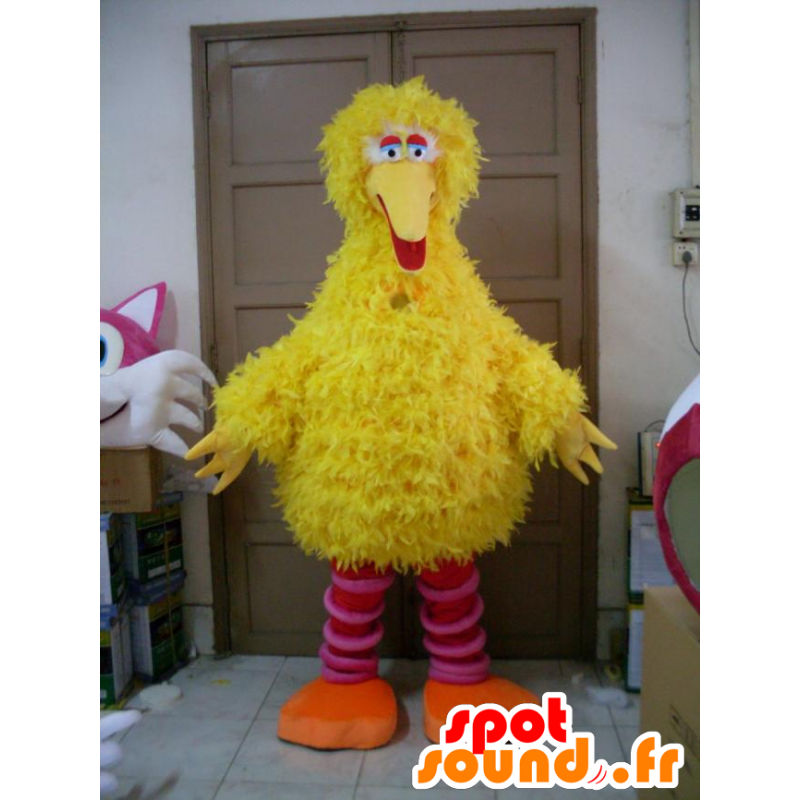 Mascot pássaro amarelo e rosa, todo peludo - MASFR21560 - aves mascote