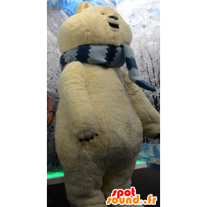 Big polar bear mascot, bear with a beige scarf - MASFR21569 - Bear mascot