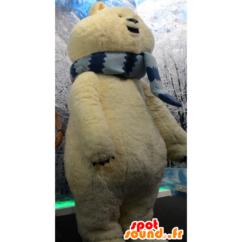 Stor isbjørn maskot, beige bjørn med et skjerf - MASFR21569 - bjørn Mascot