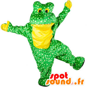 Green and yellow frog mascot, with white dots - MASFR21570 - Mascots frog