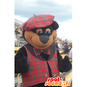 Mascotte d'ours noir et marron en tenue écossaise - MASFR21572 - Mascotte d'ours