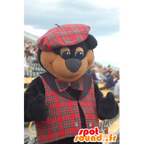 Mascot van zwarte beer en bruin Schotse outfit - MASFR21572 - Bear Mascot