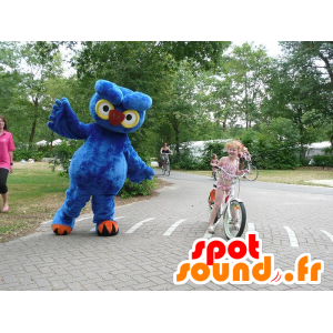 Mascot uil blauw, geel en oranje, reuze - MASFR21573 - Mascot vogels