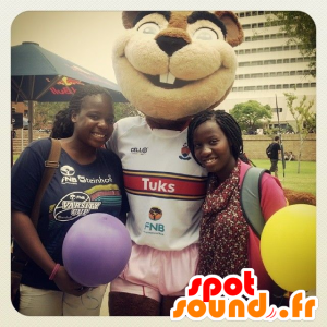 Mascot marrom e bege castor com grandes dentes - MASFR21574 - Beaver Mascot