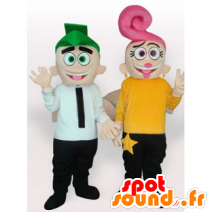 2 mascottes, d'homme et de femme avec des cheveux colorés - MASFR21575 - Mascottes Femme