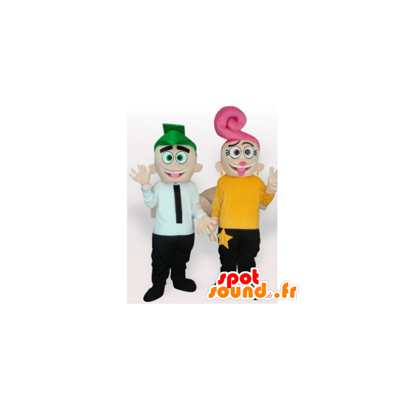 2 mascottes, d'homme et de femme avec des cheveux colorés - MASFR21575 - Mascottes Femme