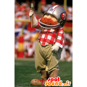 Mascot red-haired man with a mustache, with a helmet and overalls - MASFR21580 - Human mascots