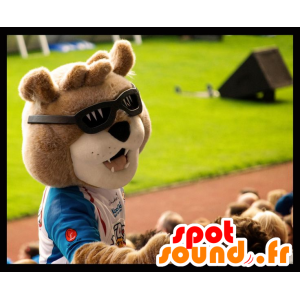 A brown bear mascot with sunglasses - MASFR21584 - Bear mascot