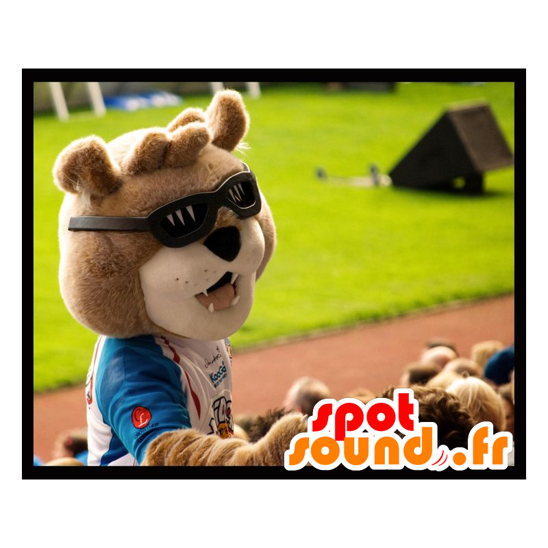 A brown bear mascot with sunglasses - MASFR21584 - Bear mascot