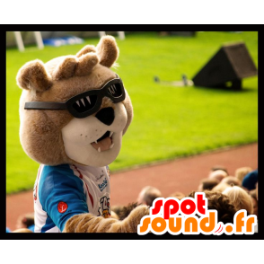 A brown bear mascot with sunglasses - MASFR21584 - Bear mascot