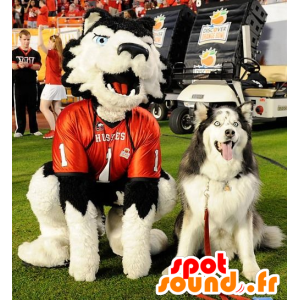 Mascote do cão preto e branco com olhos azuis - MASFR21585 - Mascotes cão