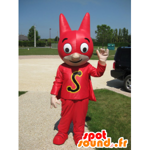 Superhelt maskot med en maske og en rød kjole - MASFR21588 - superhelt maskot