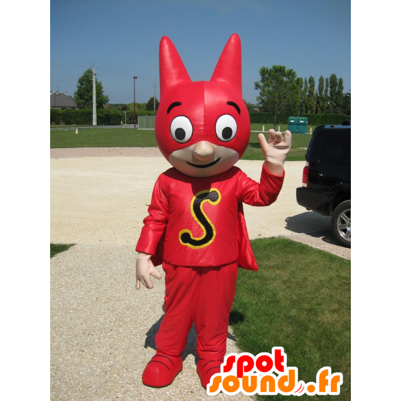 Superhero mascotte con una maschera e un vestito rosso - MASFR21588 - Mascotte del supereroe