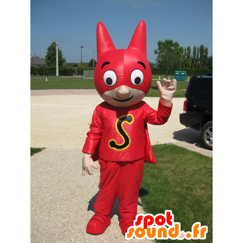 superhero μασκότ με μια μάσκα και ένα κόκκινο φόρεμα - MASFR21588 - superhero μασκότ