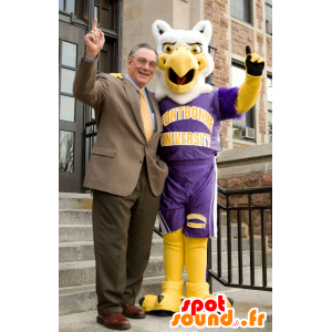 Mascotte bird, white and yellow eagle in sportswear - MASFR21589 - Mascot of birds