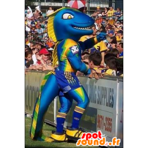 Blue dinosaur mascot, yellow and green - MASFR21598 - Mascots dinosaur