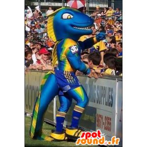 Mascota del dinosaurio azul, amarillo y verde - MASFR21598 - Dinosaurio de mascotas