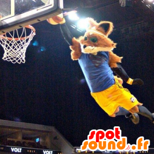 Mascot oranje en zwarte vos in sportkleding - MASFR21607 - Fox Mascottes