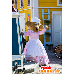 Mascote do cão, vestido marrom rena com um avental - MASFR21610 - Mascotes cão