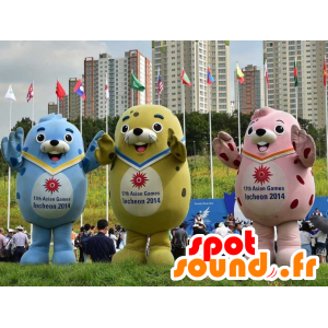 3 mascottes d'otaries colorées - MASFR21612 - Mascottes Phoque